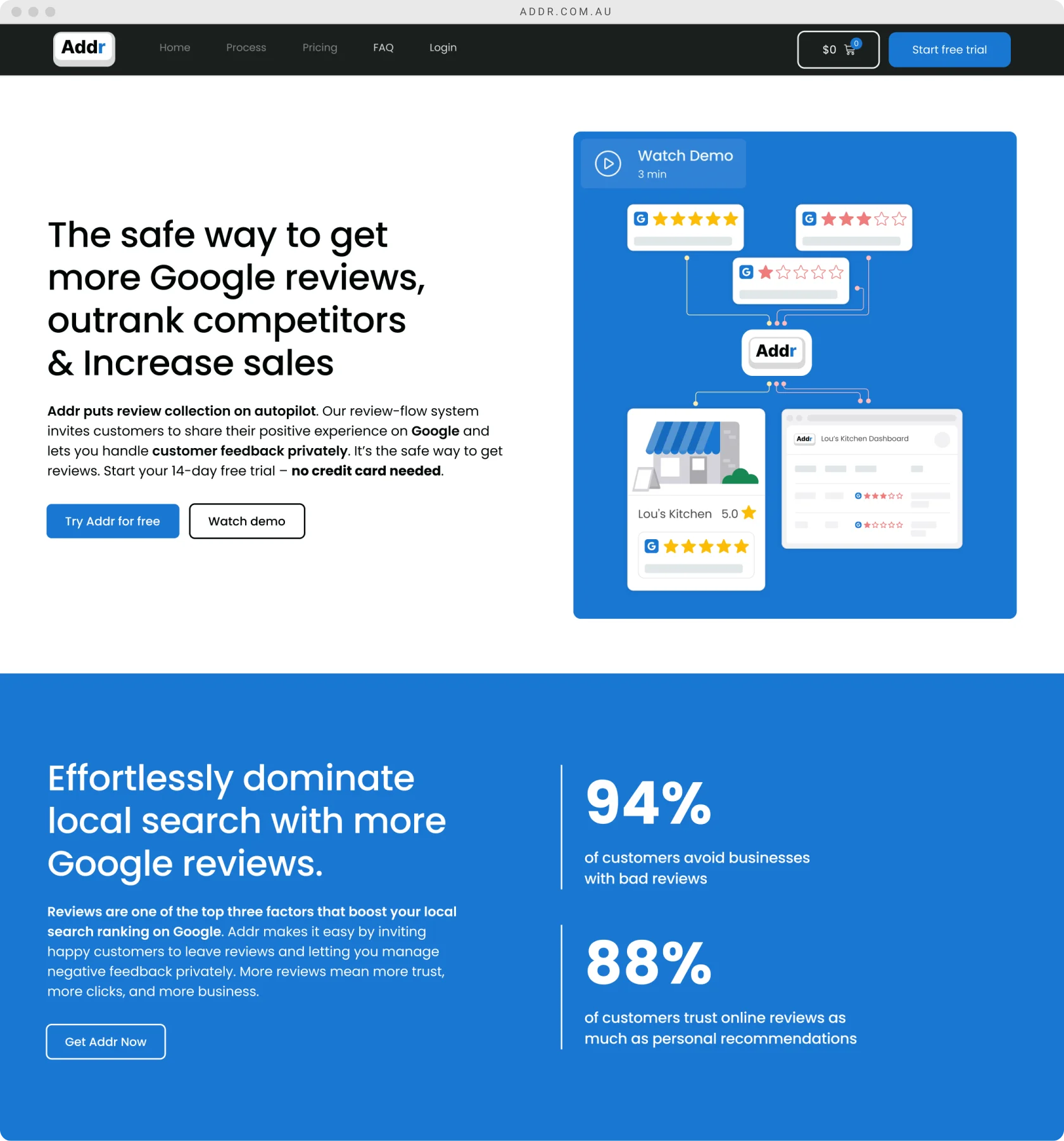 Addr website – desktop hero section, Melbourne