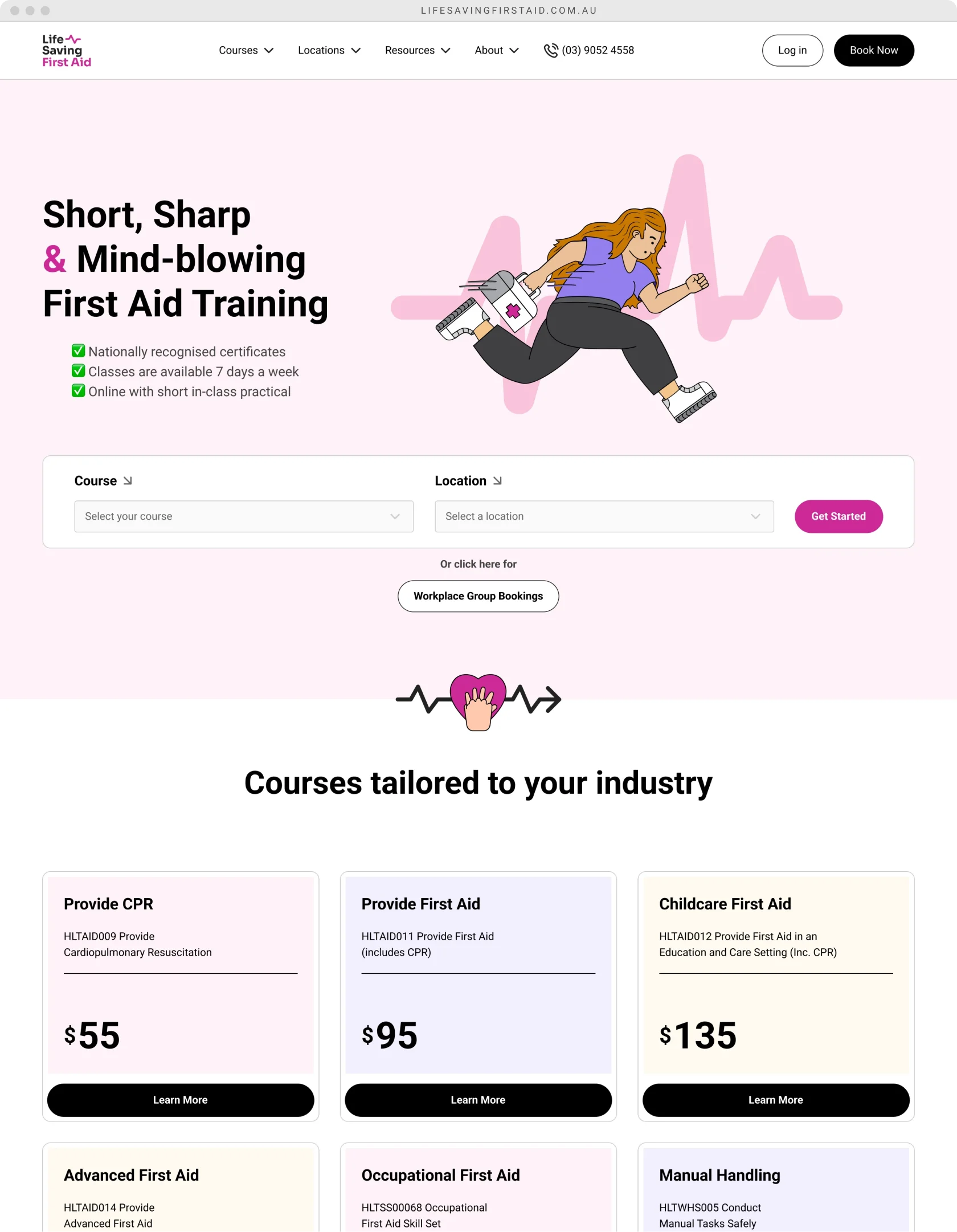 Life Saving First Aid website – desktop hero section, Melbourne
