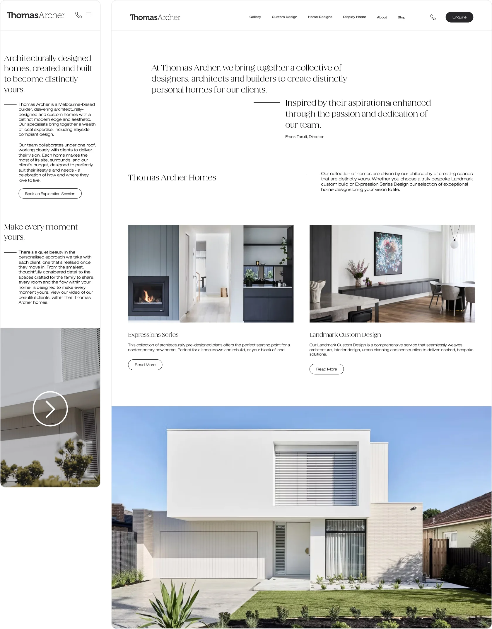 Thomas Archer website design – inner page and mobile homepage, Melbourne