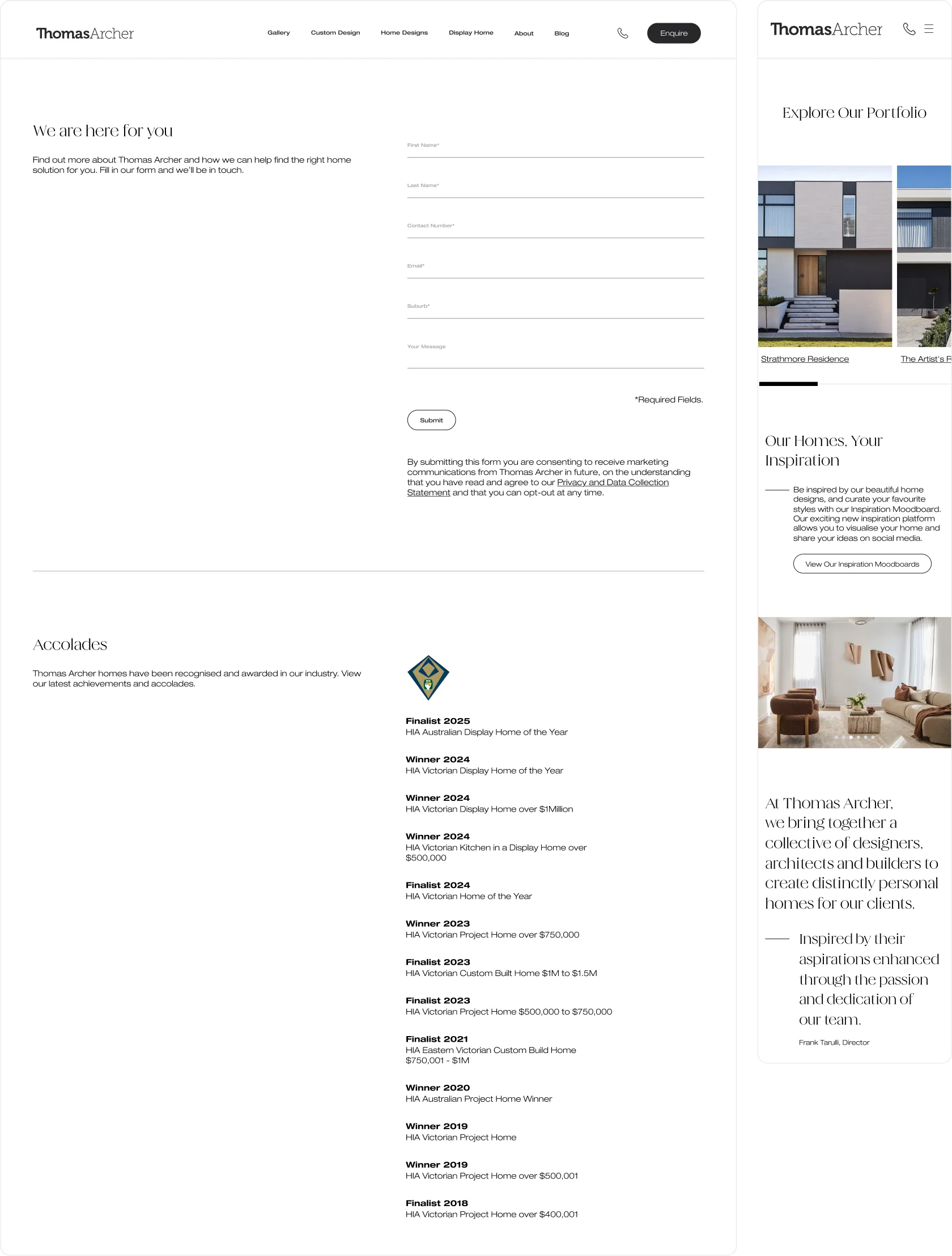 Thomas Archer website design – Portfolio section desktop, Melbourne