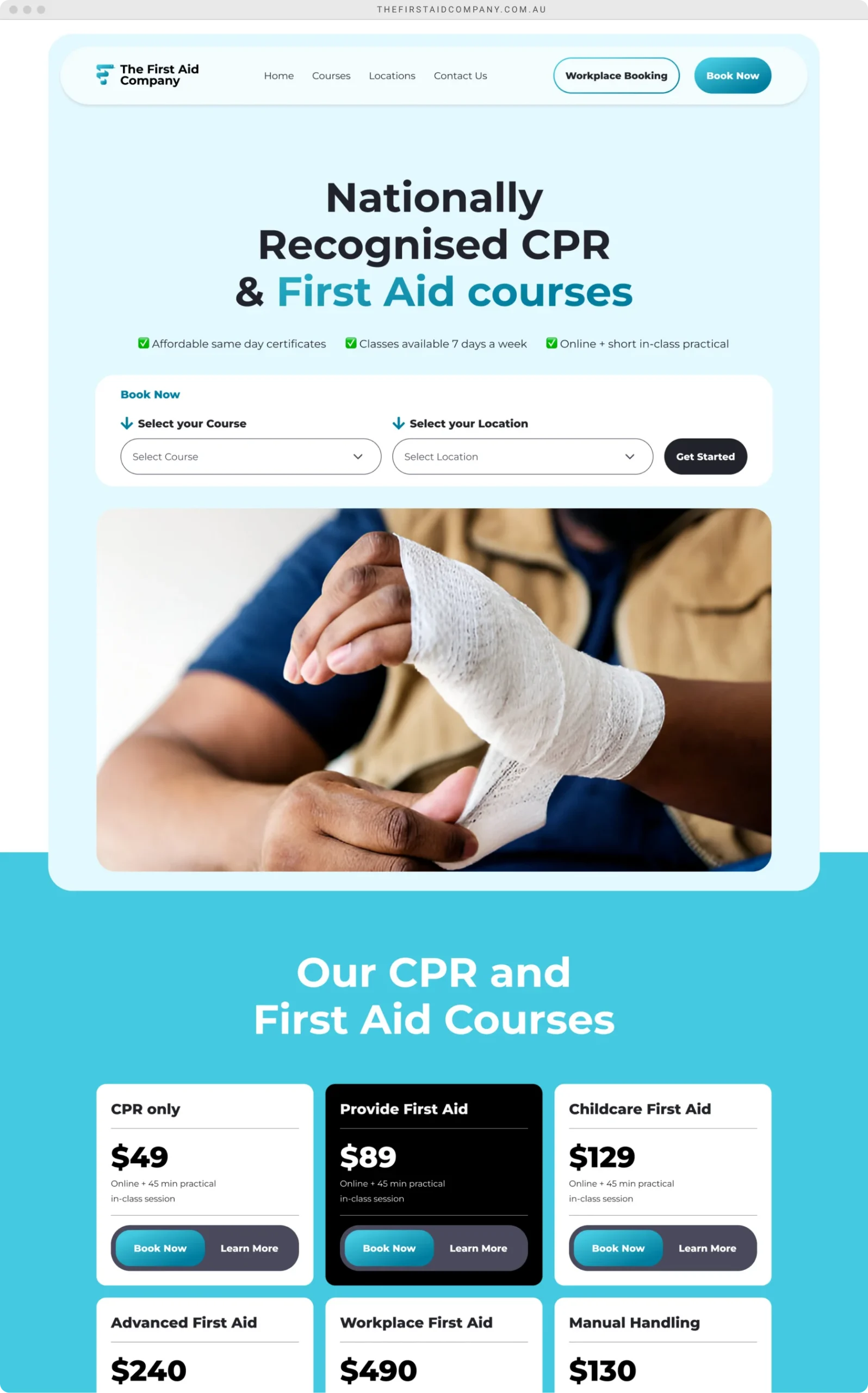 The First Aid Company website – desktop hero section, Melbourne